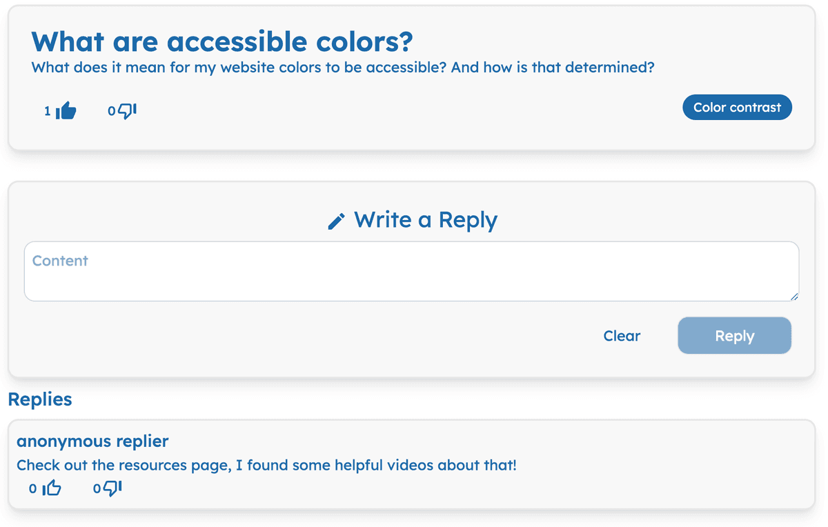 Screenshot of a post on the community board